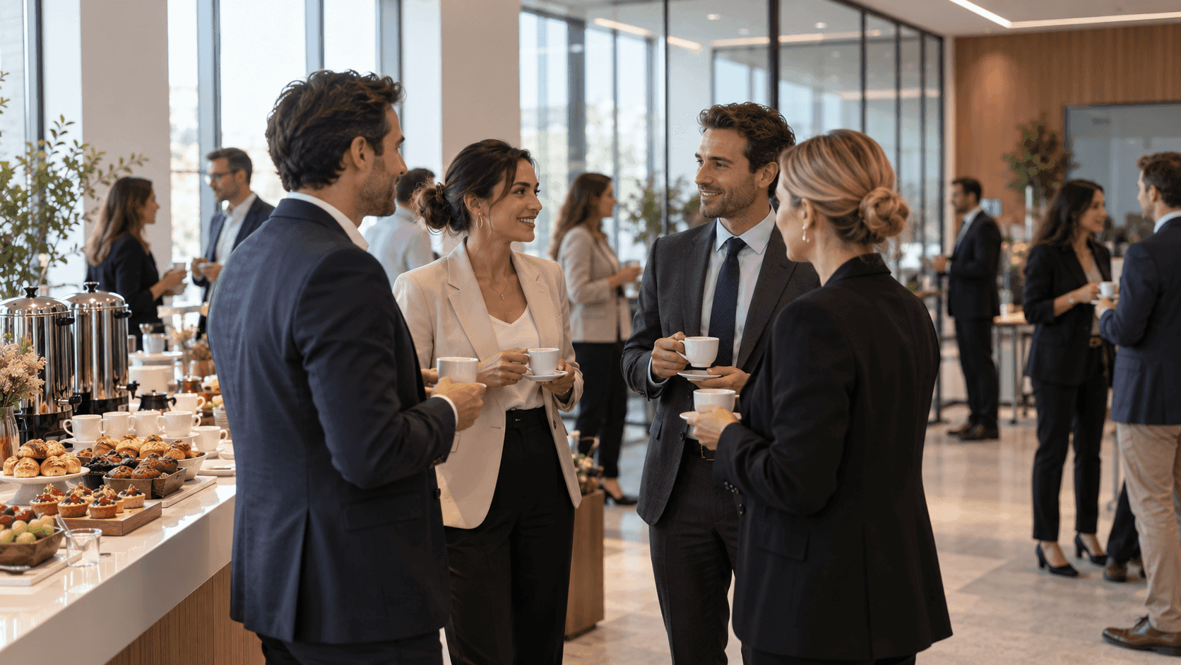 Kurumsal toplantıda coffee break ikram istasyonu ve kahve servisi