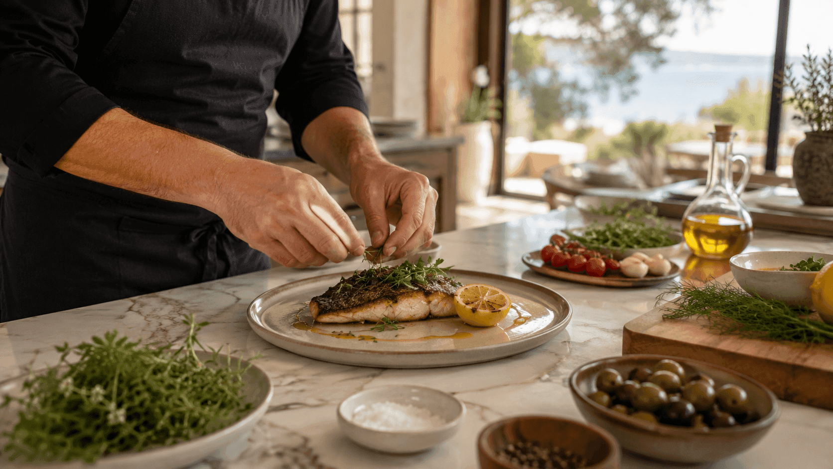 Villa terasında private catering ile hazırlanmış özel akşam yemeği sunumu
