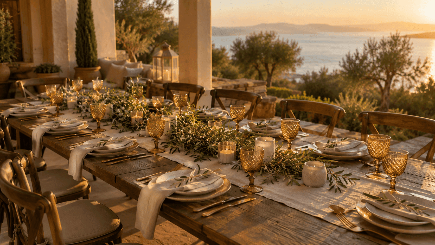 Villa terasında private catering ile hazırlanmış özel akşam yemeği sunumu