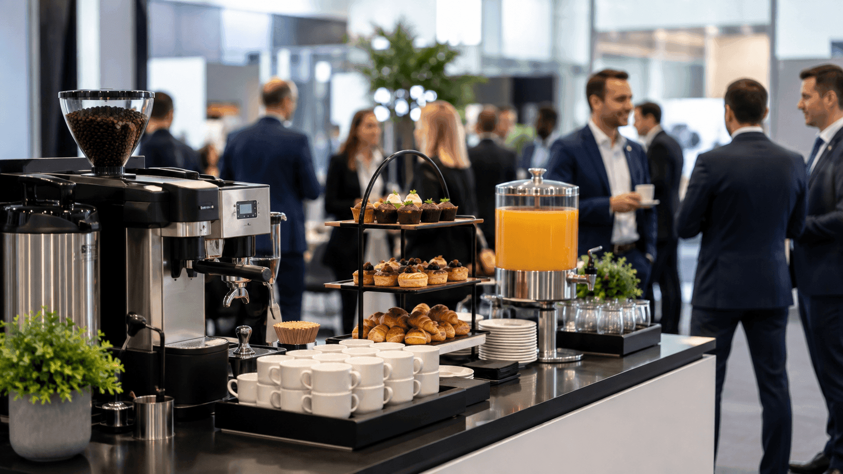 İzmir fuar standında Flex Catering coffee break ikram sunumu