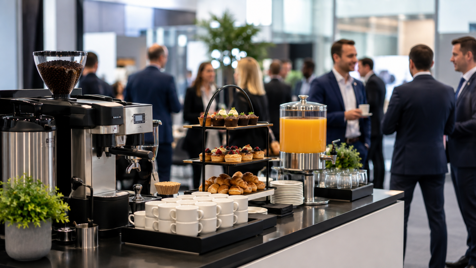 İzmir fuar standında Flex Catering coffee break ikram sunumu