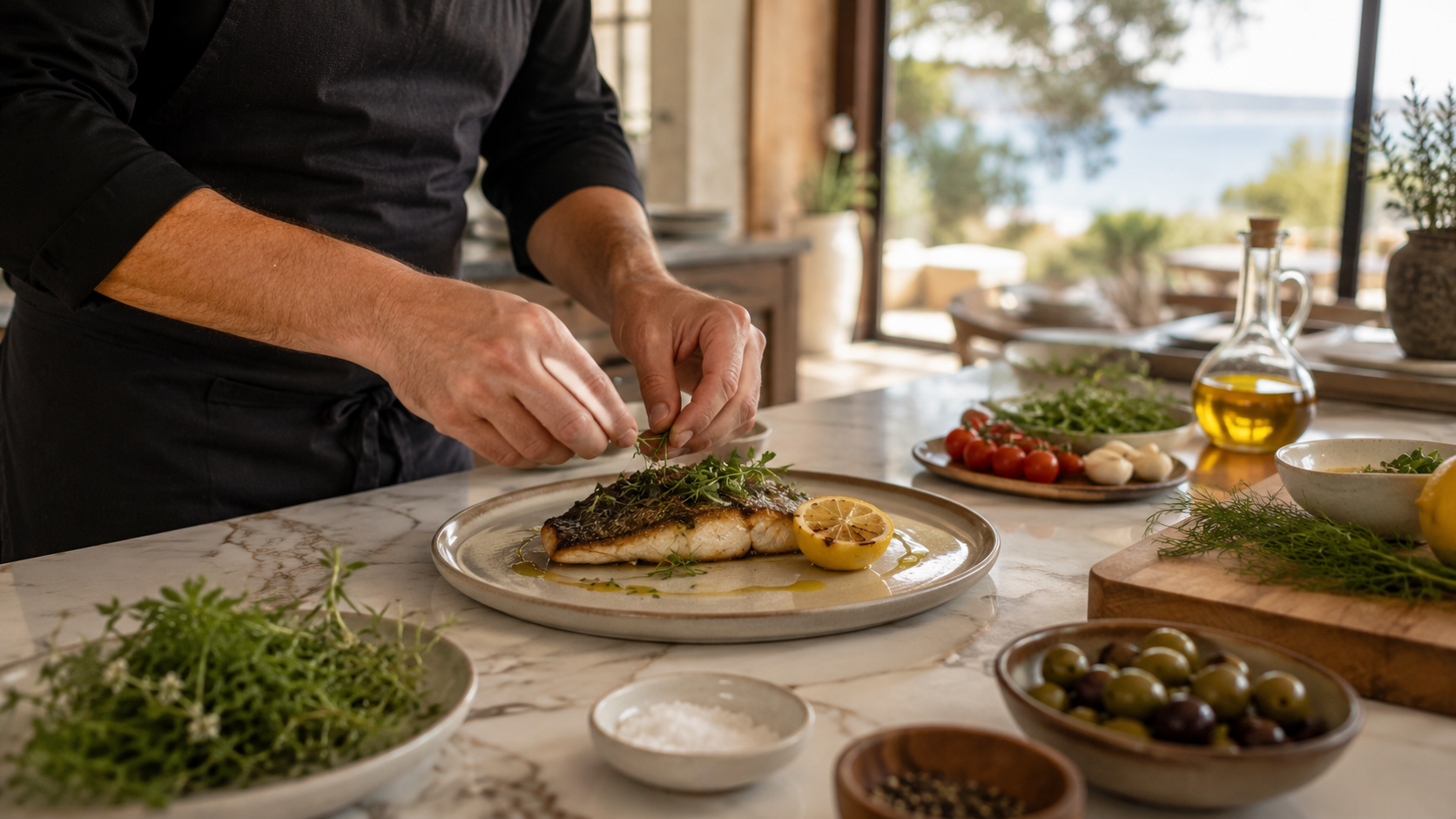Villa terasında private catering ile hazırlanmış özel akşam yemeği sunumu